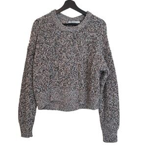 T Alexander Wang Chunky Knit Crop Sweater Grey Multicolor Large Minimalist Cozy
